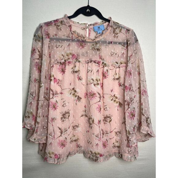 CeCe Floral Dot Mesh Blouse - Size M - Picture 7 of 9